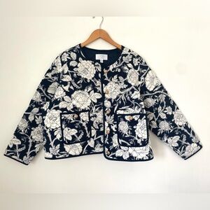 Time and Tru Women's Navy Floral Quilted Cotton Jacket Size Xl New with tags